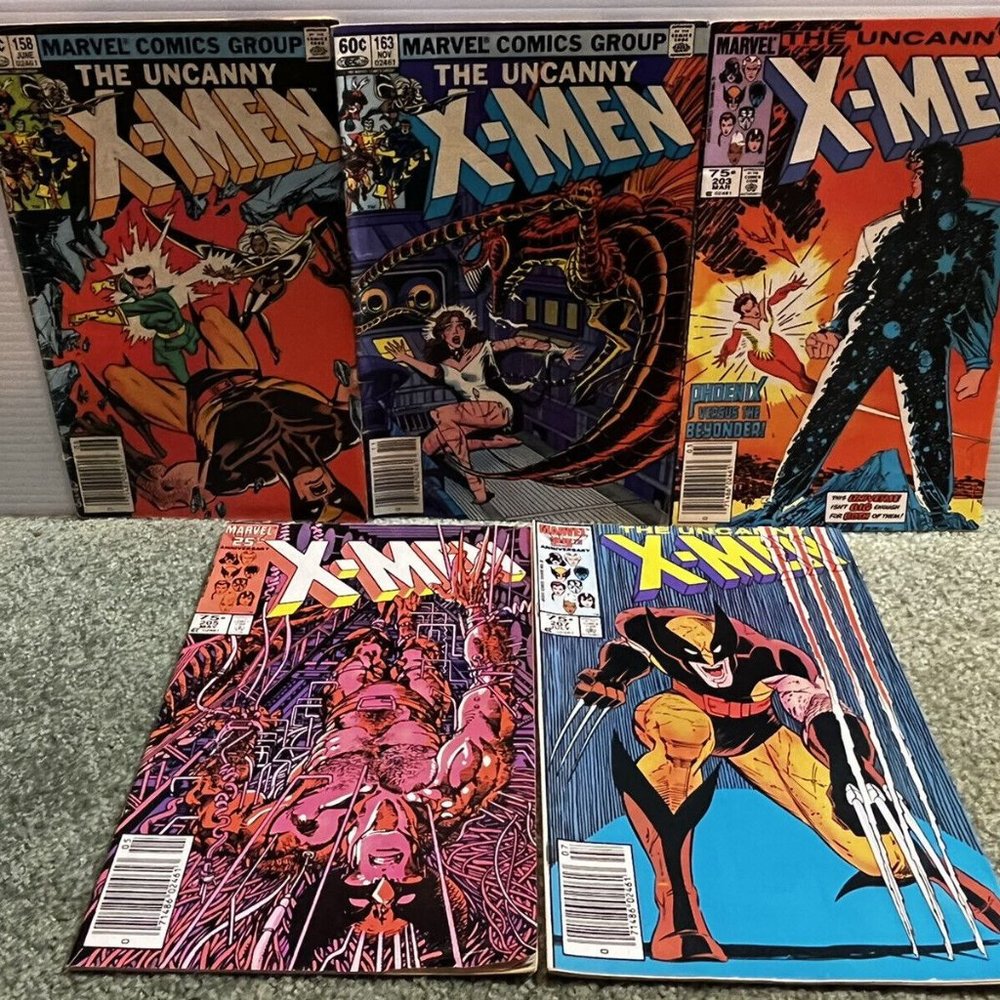 5 Marvel Uncanny X-MEN Comic Lot #158, 163, 293, 205, 207 Wolverine, Phoenix